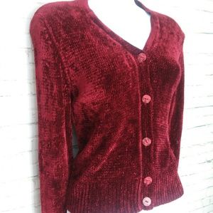 [VINTAGE] burgandy velour v neck cardigan